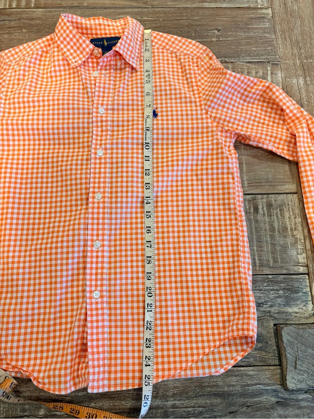 Ralph Lauren Boys Orange Gingham Button Down Shirt L 14-16 Long Sleeve